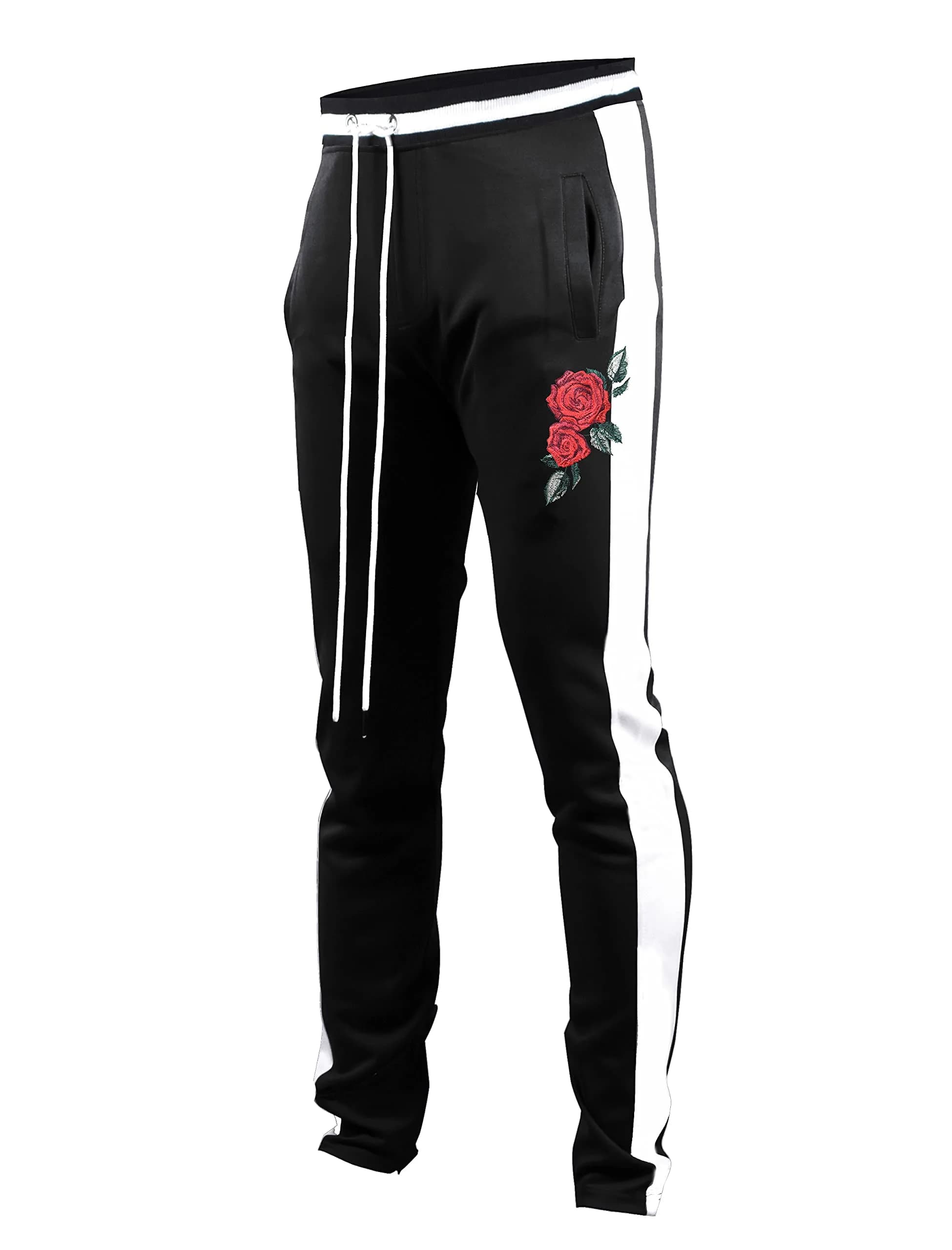 SCREENSHOT Men's Premium Workout Lifestyle Track Pants 33in Mid Rise Slim Fit Black/White — P11853-bk/Wh