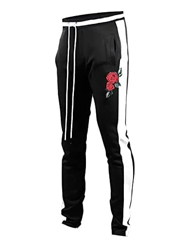 SCREENSHOT Men's Premium Workout Lifestyle Track Pants 33in Mid Rise Slim Fit Black/White thumbnail 1