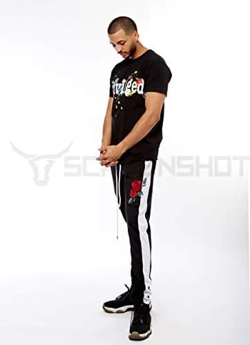 SCREENSHOT Men's Premium Workout Lifestyle Track Pants 33in Mid Rise Slim Fit Black/White thumbnail 2
