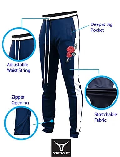 SCREENSHOT Men's Premium Workout Lifestyle Color Block Track Pants P11853-Navy-Small | Slim Fit, Mid Rise, 95% Poly/5% Spandex thumbnail 4