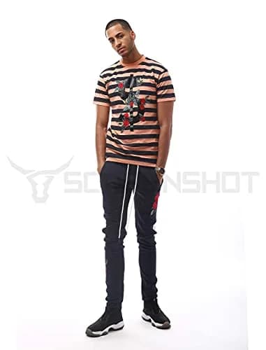 SCREENSHOT Men's Premium Workout Lifestyle Color Block Track Pants P11853-Navy-Small | Slim Fit, Mid Rise, 95% Poly/5% Spandex thumbnail 2