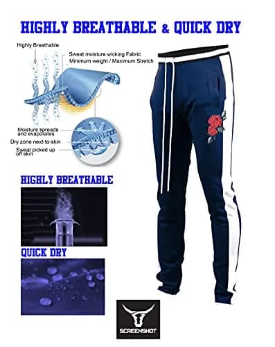 SCREENSHOT Men's Premium Workout Lifestyle Color Block Track Pants P11853-Navy-Small | Slim Fit, Mid Rise, 95% Poly/5% Spandex thumbnail 3