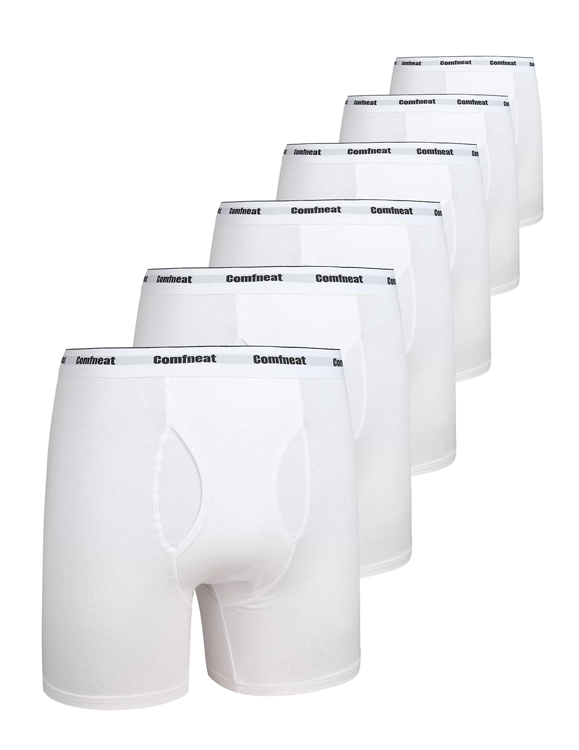 Comfneat Men's 6-Pack Soft Cotton Boxer Briefs, White, L | Breathable, Stretch Fit for Indian Comfort