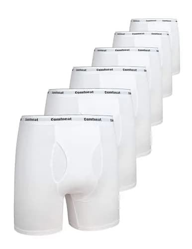 Comfneat Men's 6-Pack Soft Cotton Boxer Briefs, White, L | Breathable, Stretch Fit for Indian Comfort thumbnail 1