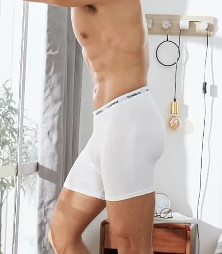 Comfneat Men's 6-Pack Soft Cotton Boxer Briefs, White, L | Breathable, Stretch Fit for Indian Comfort thumbnail 5