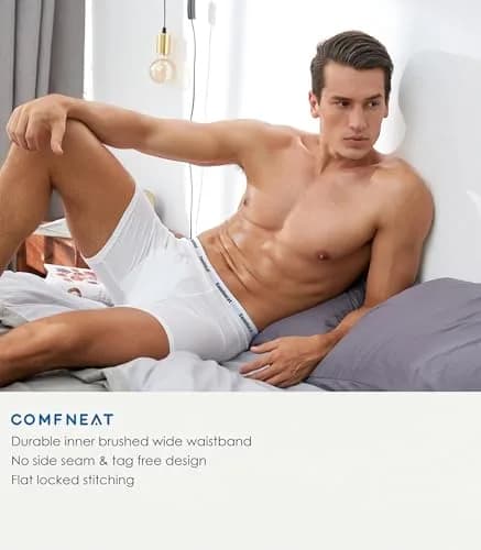 Comfneat Men's 6-Pack Soft Cotton Boxer Briefs, White, L | Breathable, Stretch Fit for Indian Comfort thumbnail 6