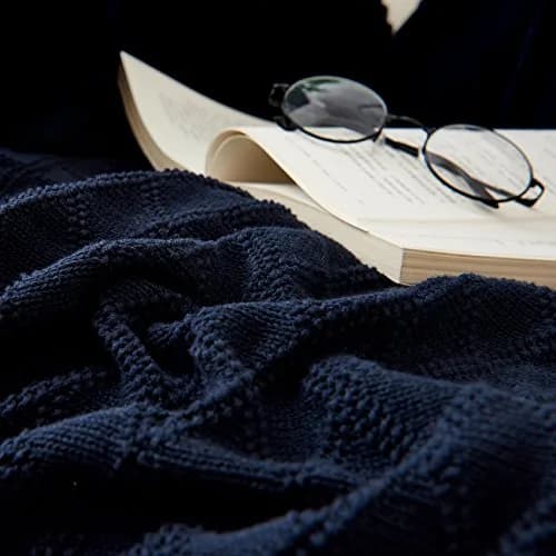 Longhui Bedding 100% Cotton Navy Blue Cable Knit Throw Blanket 50"x60" | Extra Cozy & Machine Washable thumbnail 4