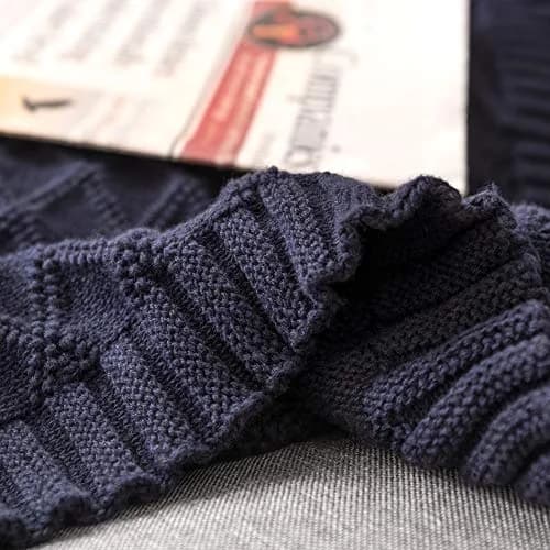 Longhui Bedding 100% Cotton Navy Blue Cable Knit Throw Blanket 50"x60" | Extra Cozy & Machine Washable thumbnail 6