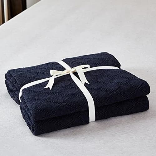 Longhui Bedding 100% Cotton Navy Blue Cable Knit Throw Blanket 50"x60" | Extra Cozy & Machine Washable thumbnail 2