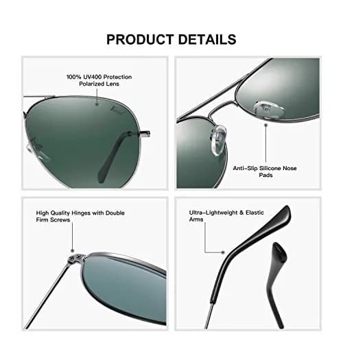 Versol Aviator Sunglasses for Men Women | Polarized Mirrored UV400 Lenses, Lightweight & Classic for Outdoors & Driving thumbnail 4