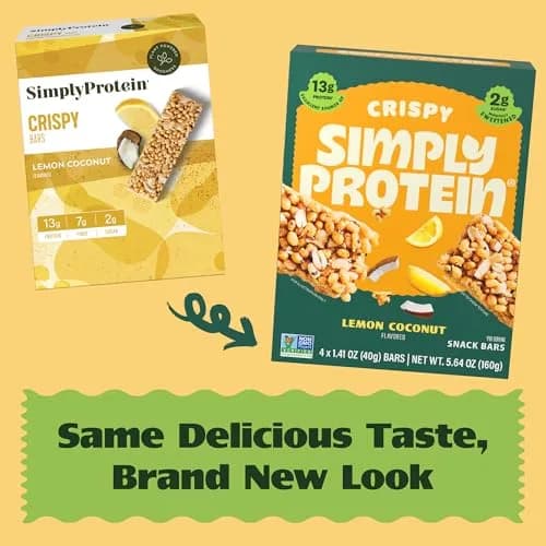 Simply Protein Lemon Coconut Crispy Bars - Plant Based Protein, Low Carb & Sugar, 13g Protein, 7g Fiber, Vegan, Gluten Free, 8 Bars thumbnail 7