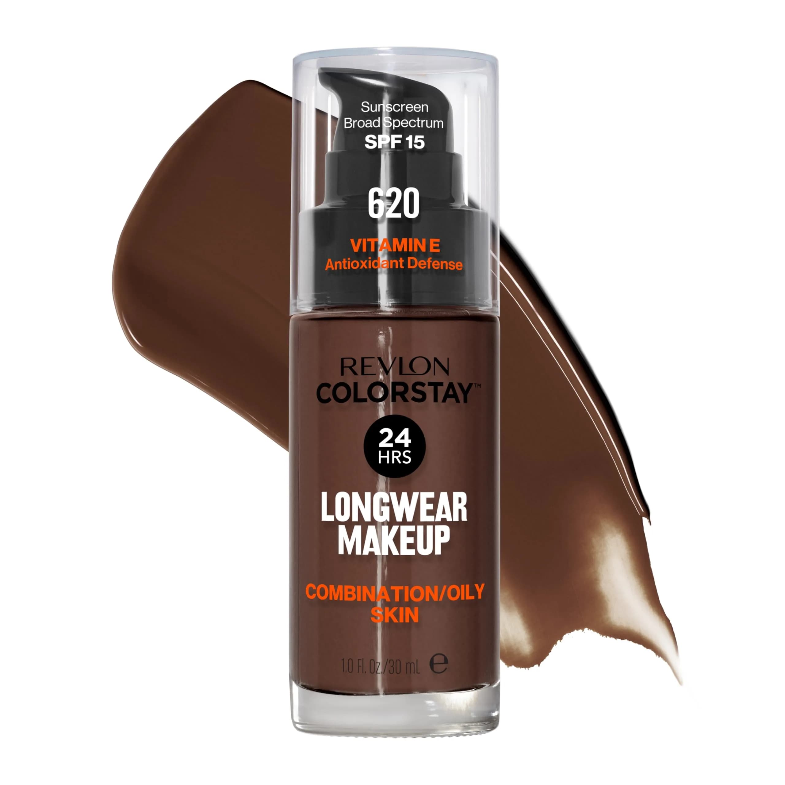 Revlon ColorStay Liquid Foundation for Oily/Combination Skin, SPF 15, 620 Java, 29.57 ml (1 Fl Oz) | Matte Finish, 24-Hour Wear — 620 Java