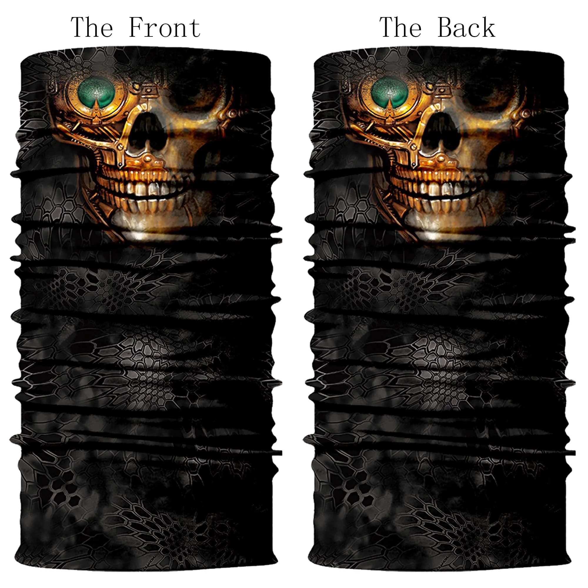 Obacle Gold Face Single Green Eye Skull Face Mask - Seamless 3D Tube Bandana for Dust & Sun Protection - view 2