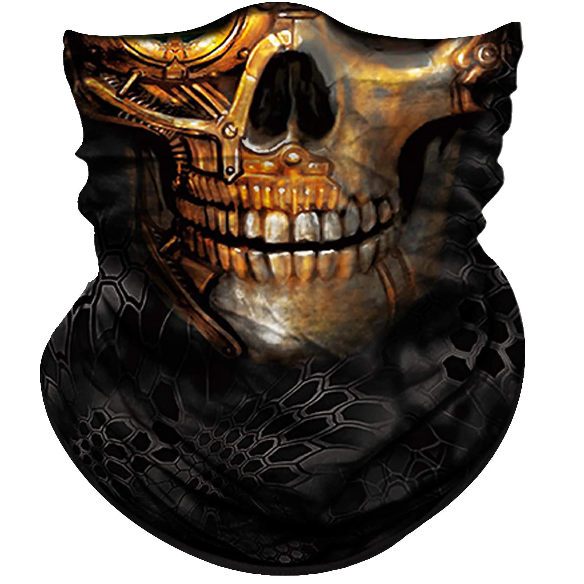 Obacle Skull Face Mask Half for Dust Wind UV Sun Protection Seamless 3D Tube Mask Bandana for Men Women (Skull Light Blue Rock Melt) — Gold Face Single Green Eye Skull