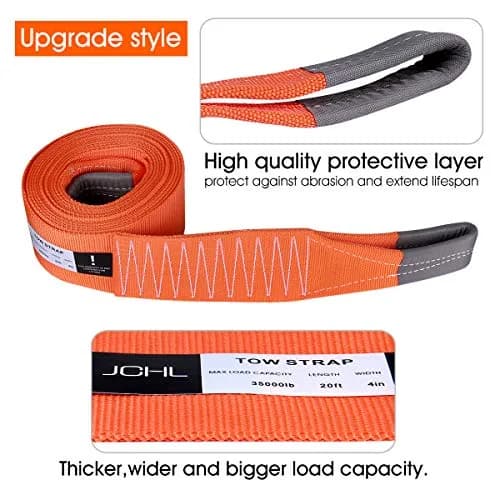 JCHL Heavy Duty Tow Strap 4" x 20ft (9072 kg / 20000 lbs) | Reinforced Loops, Storage Bag Included thumbnail 2