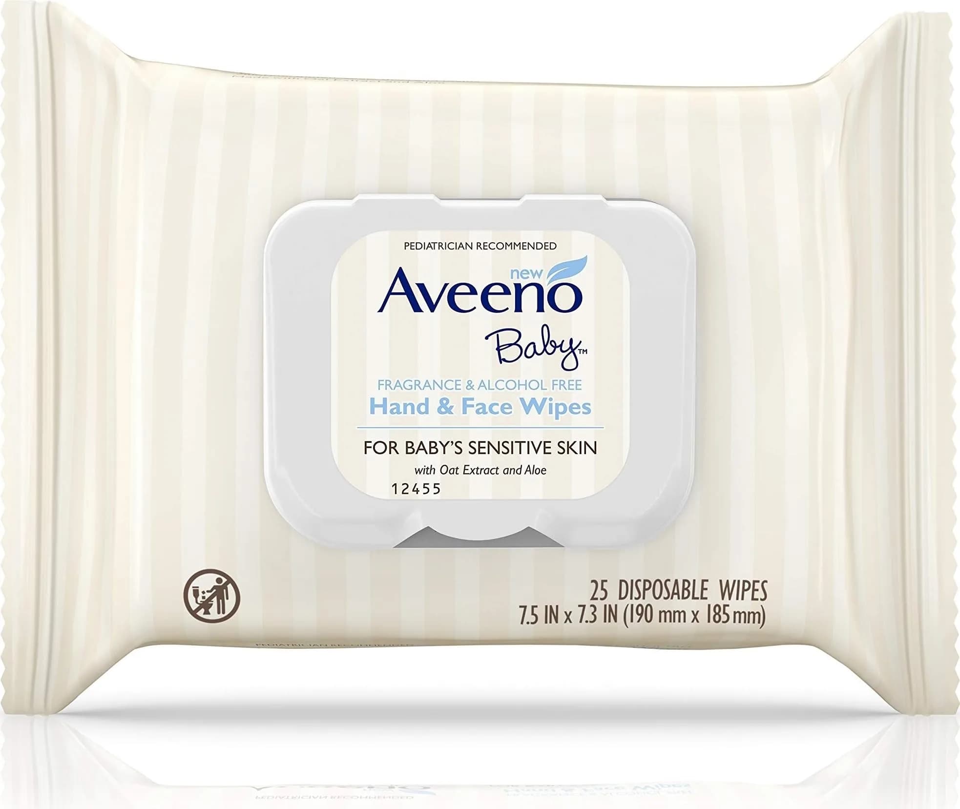 Aveeno Baby Hand & Face Wipes, 25 Count (Pack of 1) | Gentle, Fragrance-Free for Sensitive Skin - main product image