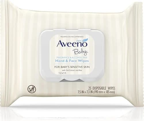 Aveeno Baby Hand & Face Wipes, 25 Count (Pack of 1) | Gentle, Fragrance-Free for Sensitive Skin thumbnail 1