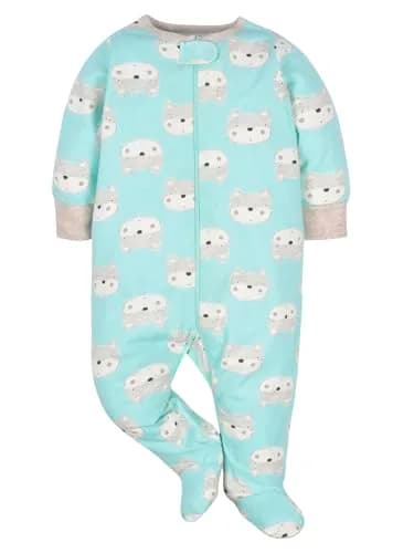 Gerber Baby Boys 4 Pack Sleep 'N Play Footie, Aqua Fox, Newborn | Breathable Cotton, Cozy & Easy Diaper Changes thumbnail 4