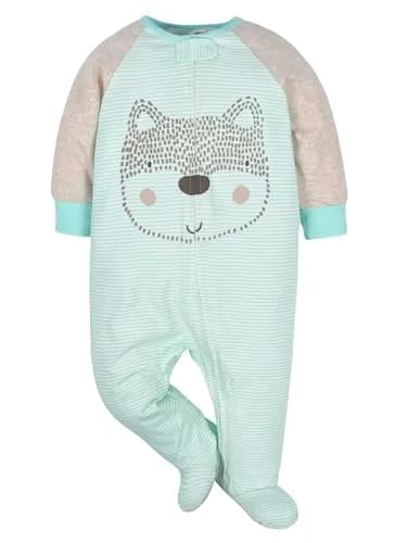 Gerber Baby Boys 4 Pack Sleep 'N Play Footie, Aqua Fox, Newborn | Breathable Cotton, Cozy & Easy Diaper Changes thumbnail 2
