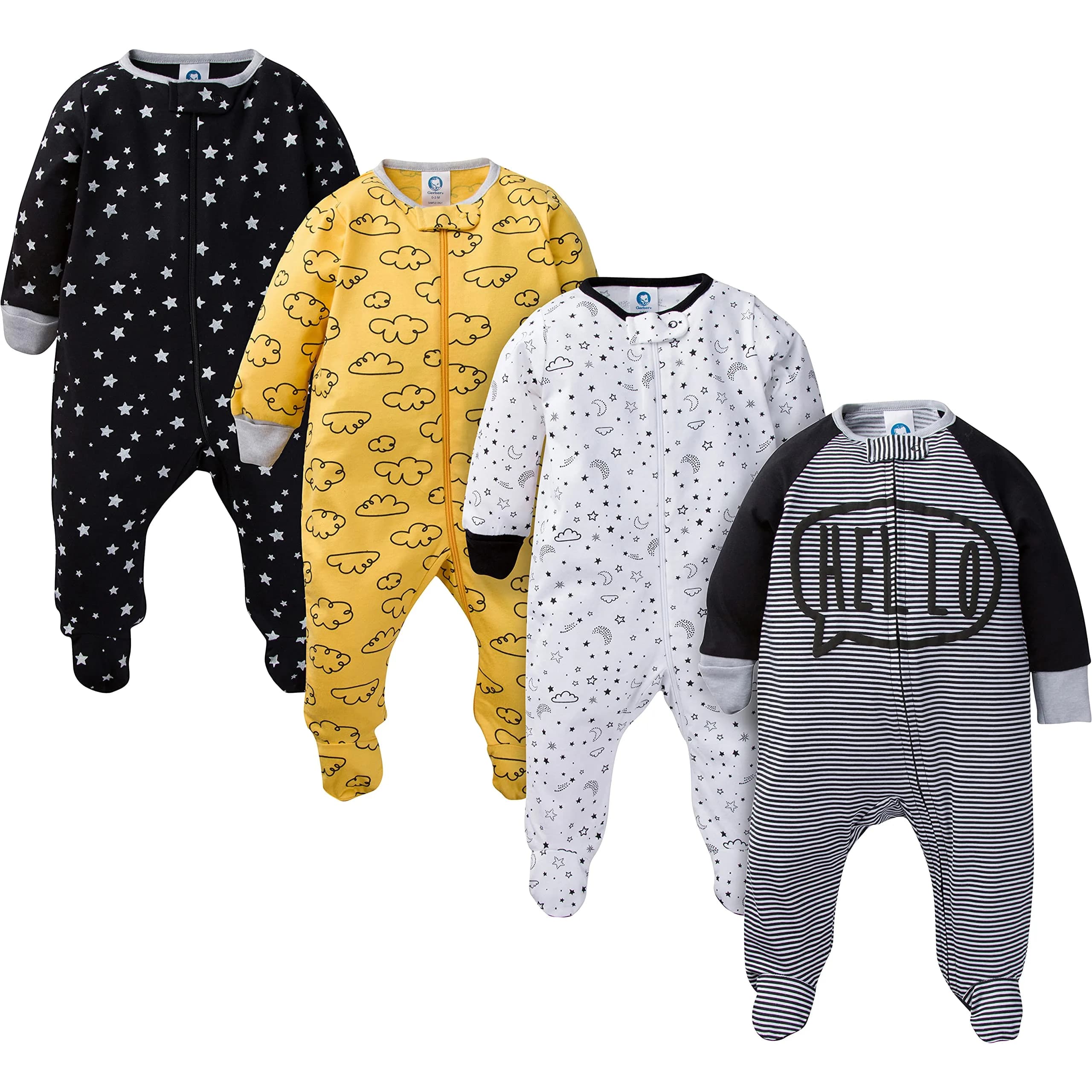 Gerber Baby Boys 4 Pack Sleep 'N Play Footie, Star, Preemie | Breathable 100% Cotton for Cozy Sleep