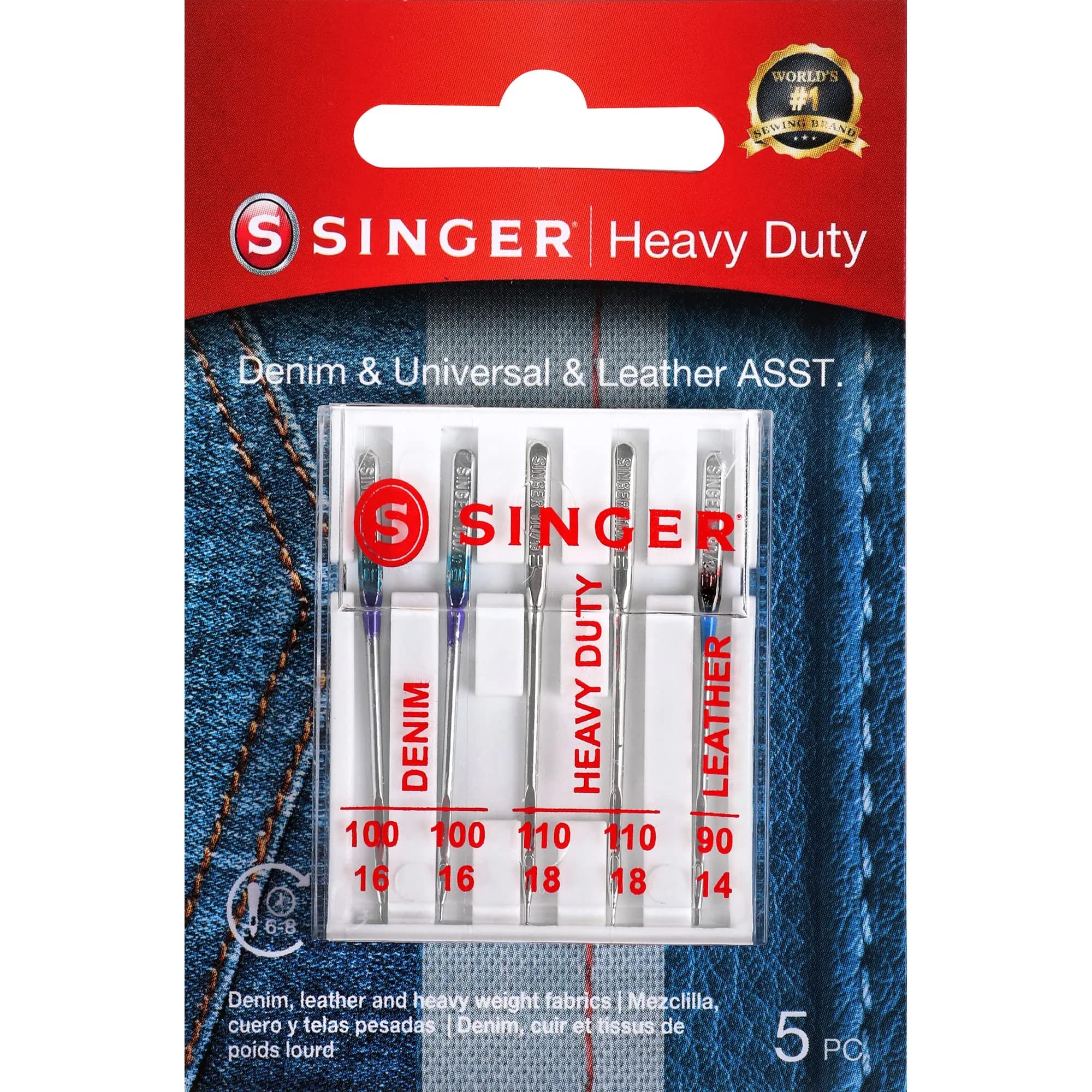 SINGER Universal Heavy Duty Machine Needles - 2 Packs (10 Needles Total) | For Denim, Leather, Heavy Fabrics - main product image
