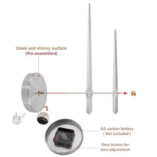 AILILIFE 3D Clock Hands Mechanism with 12.21" Hour & 15.35" Minute Hands | Silver Metal Spade Style thumbnail 4