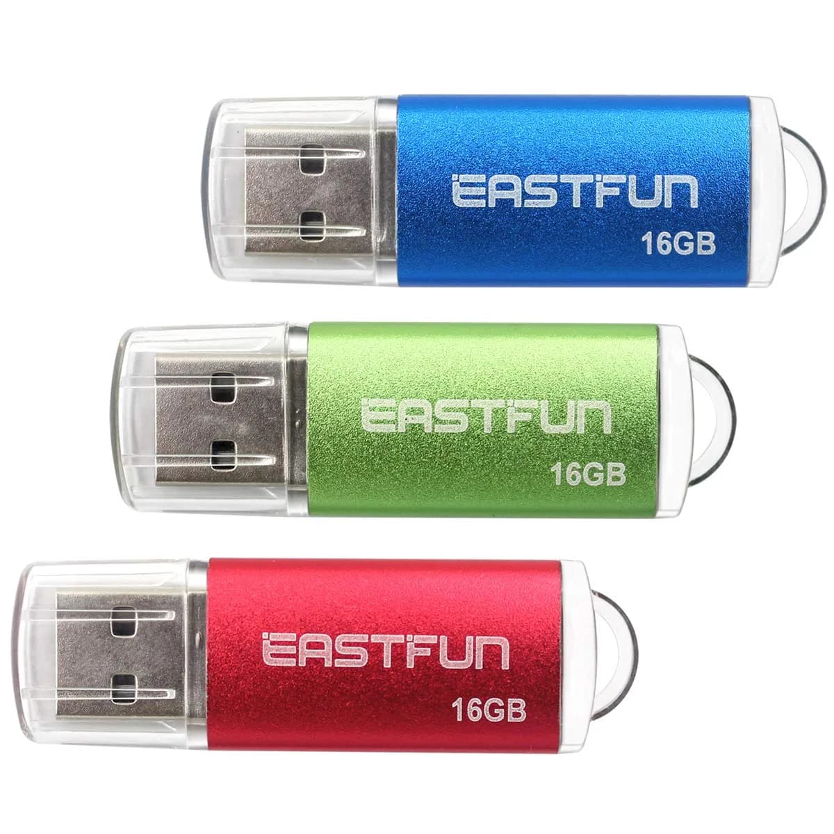 EASTFUN 3 Pack 16GB USB 2.0 Flash Drive with LED Indicator | Metal Casing, Plug & Play, Compatible with Windows & Mac