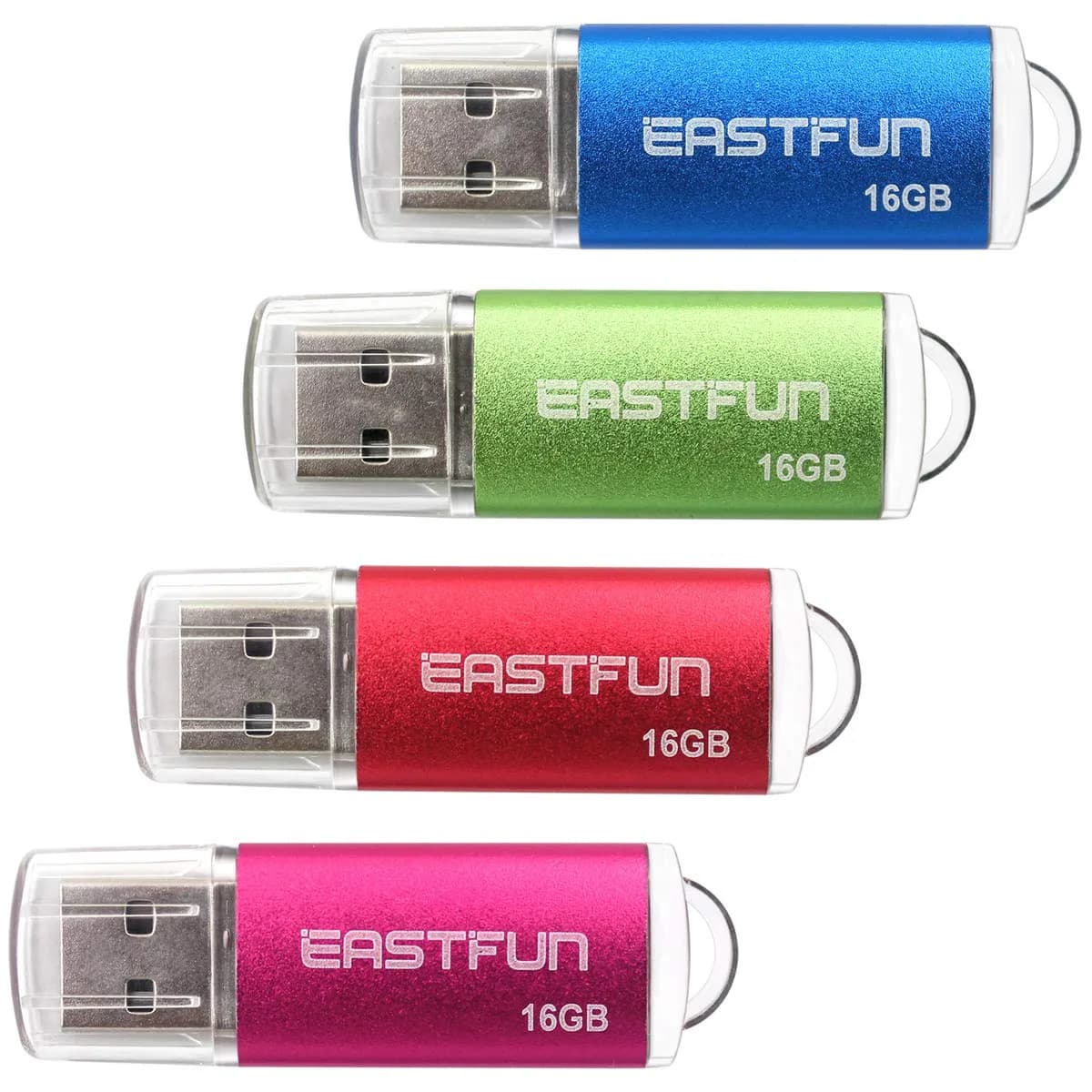 EASTFUN 4 Pack 16GB USB 2.0 Flash Drive with LED Indicator | 4 Colors: Rose/Red/Green/Blue