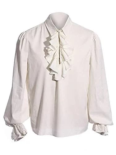 Runcati Mens Pirate Shirt Ruffle Victorian Renaissance Medieval Poet Shirts | Medieval Pirate Costume, Long Sleeve, Breathable Rayon thumbnail 1