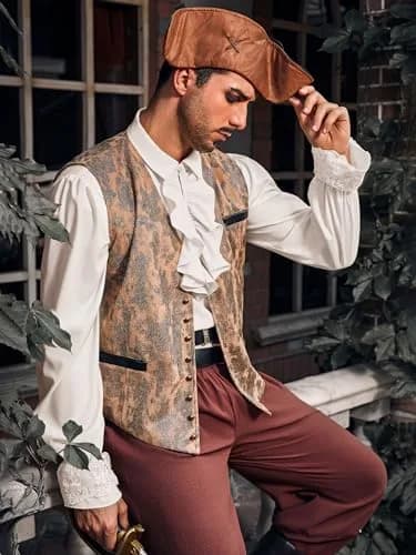 Runcati Mens Pirate Shirt Ruffle Victorian Renaissance Medieval Poet Shirts | Medieval Pirate Costume, Long Sleeve, Breathable Rayon thumbnail 6