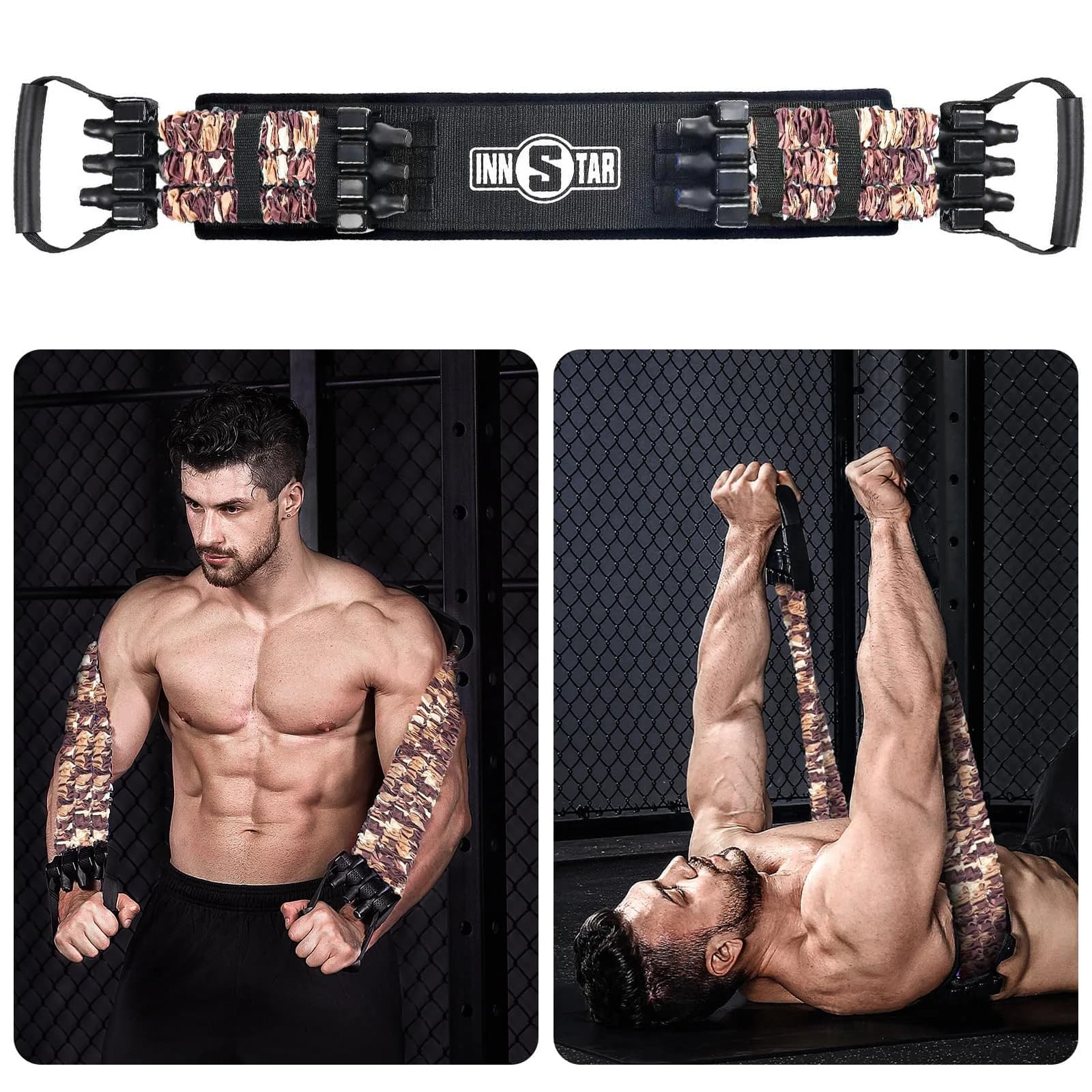 INNSTAR Multi-Function Resistance Bands 33.5" | Full Body Workout, Adjustable, USA Import (Desert 198LBS)