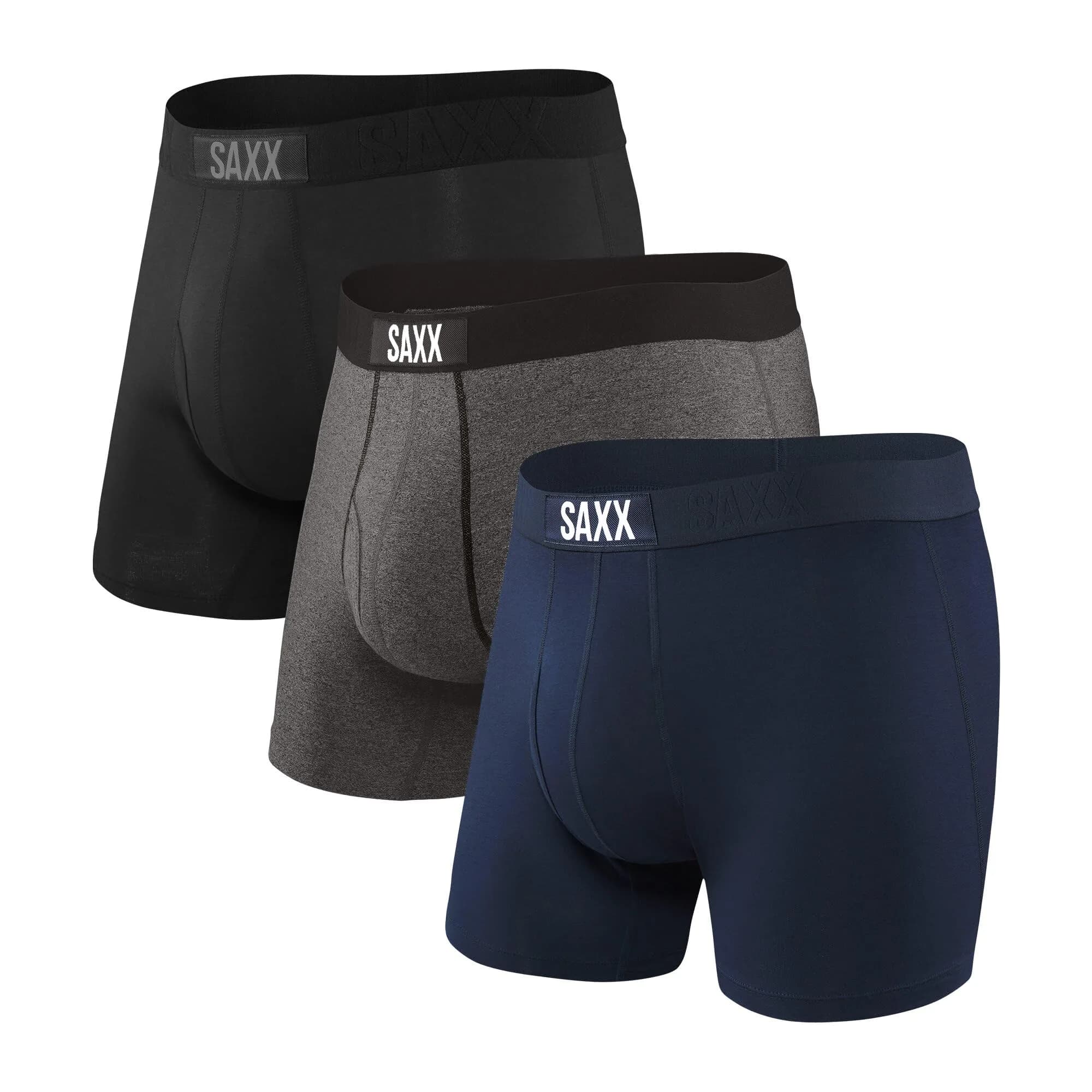 SAXX Underwear Co. Men's Ultra Super Soft Boxer Brief Fly 3-Pack | Mid Rise, Relaxed Fit, Medium — Classic Ultra 18