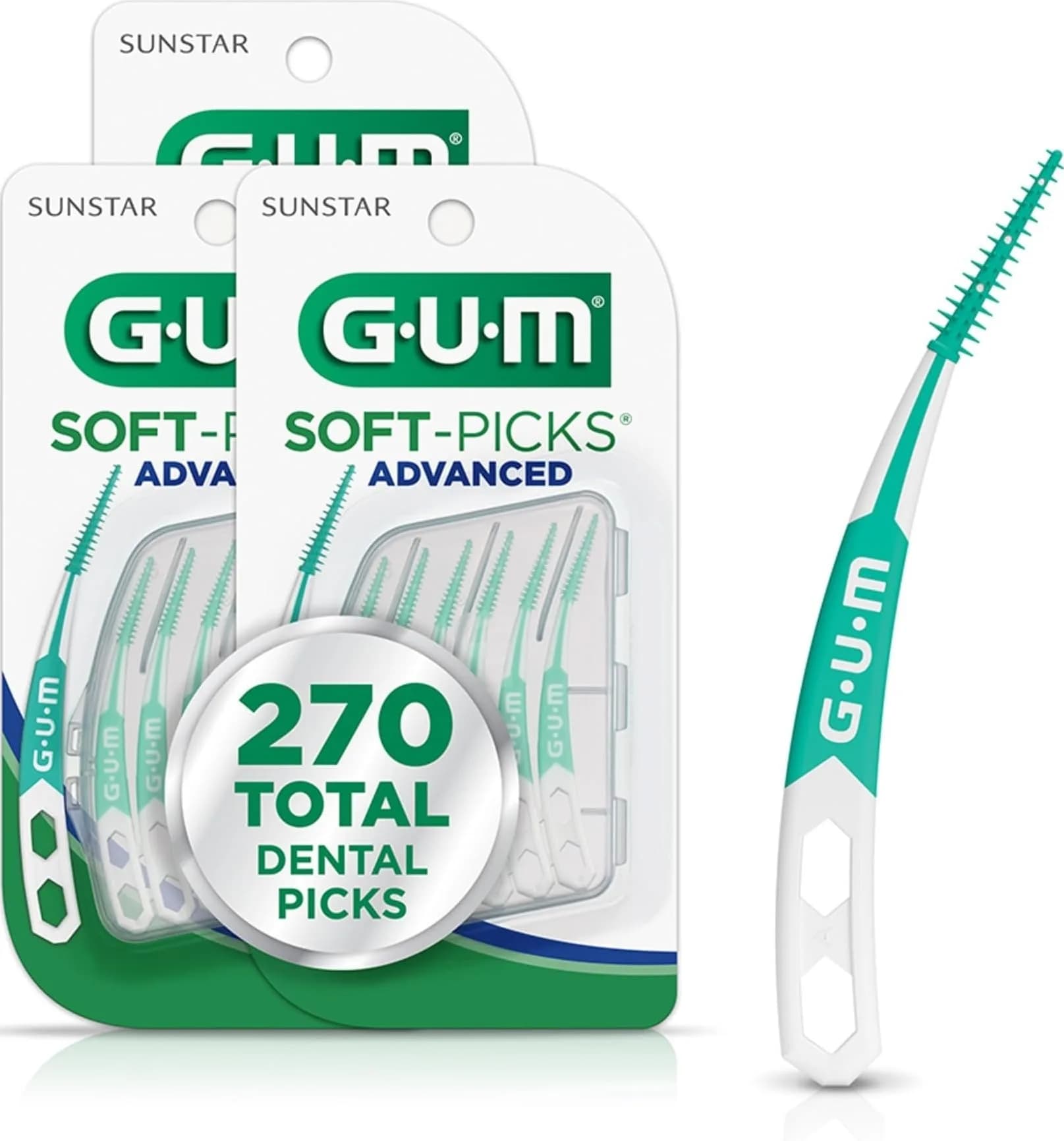 GUM Soft-Picks Advanced Dental Picks for Teeth Cleaning 90 Count | Soft Bristles for Plaque Removal — Advanced
