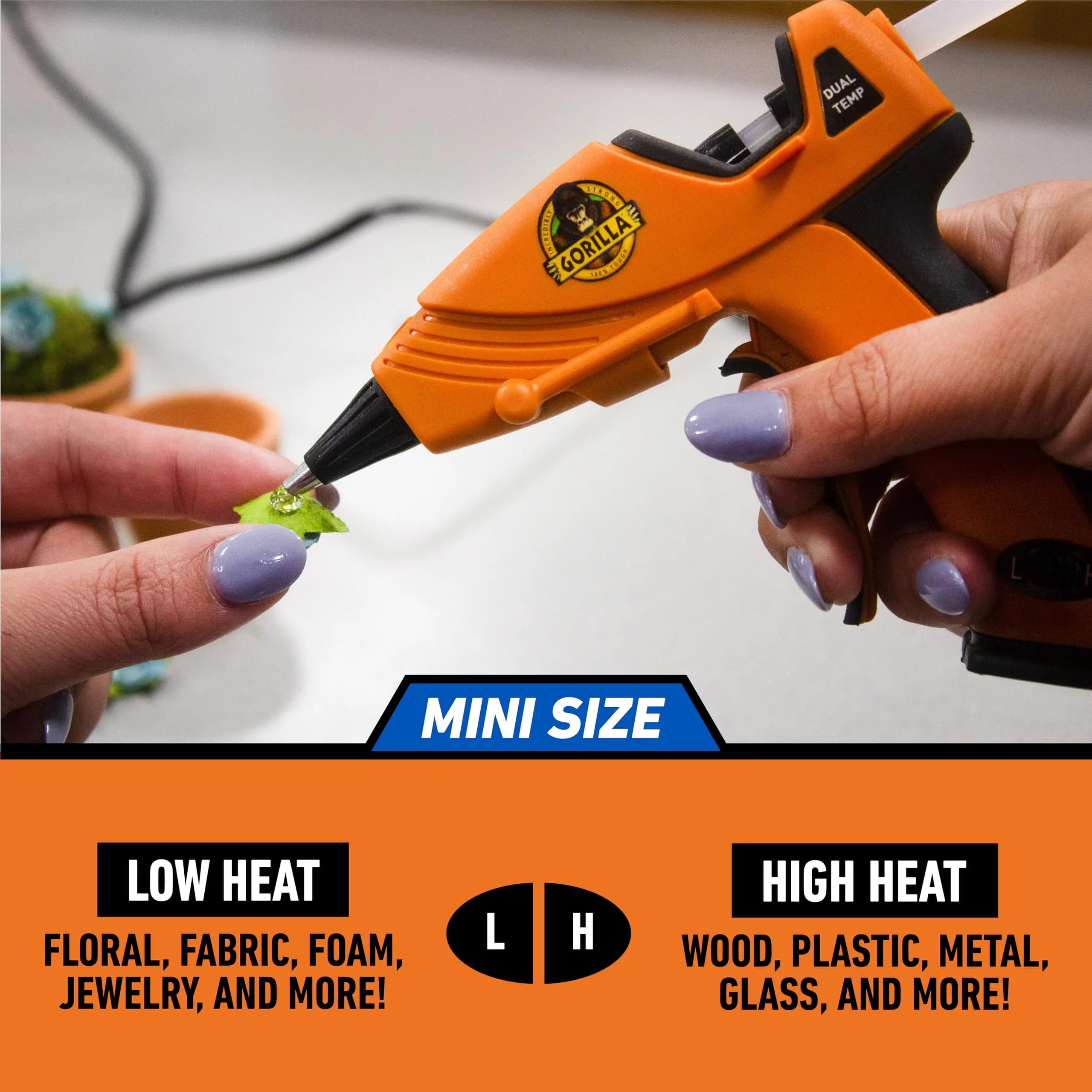 Gorilla Mini Dual Temp Hot Glue Gun | Easy Squeeze Trigger, Built-in Stand, 120V - view 5