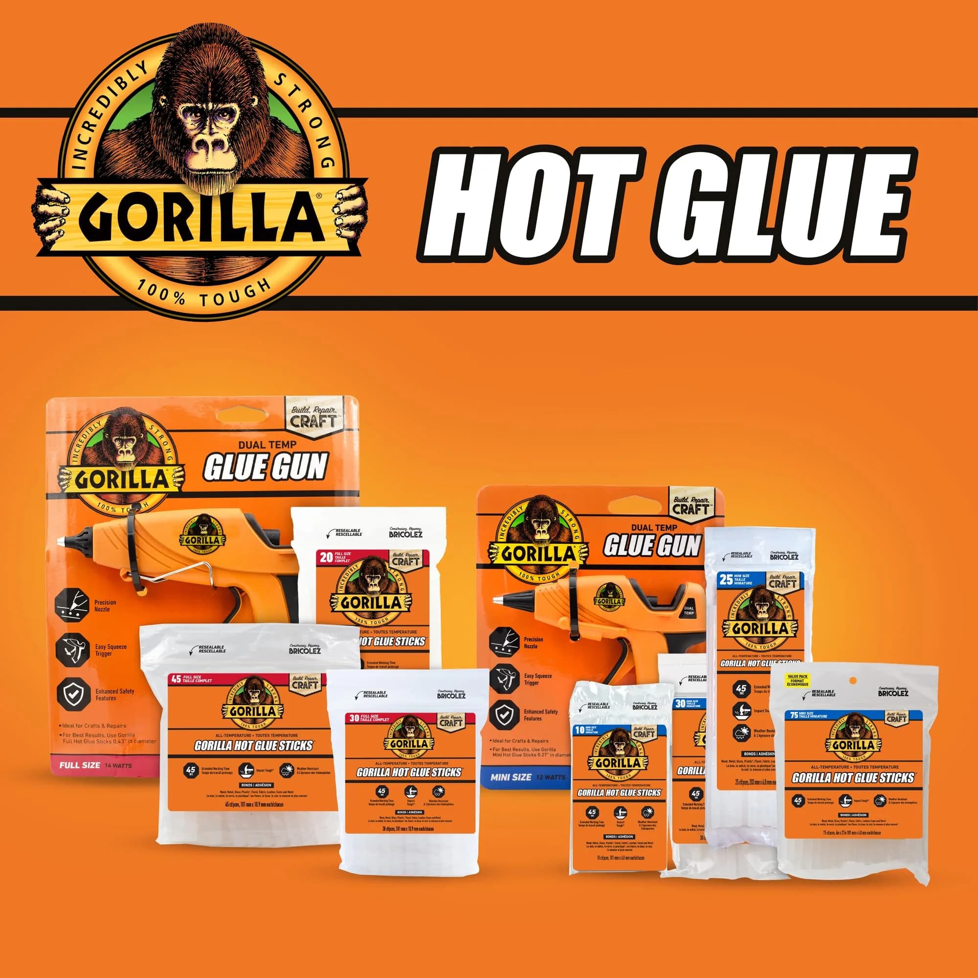 Gorilla Mini Dual Temp Hot Glue Gun | Easy Squeeze Trigger, Built-in Stand, 120V - view 7