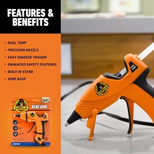 Gorilla Mini Dual Temp Hot Glue Gun | Easy Squeeze Trigger, Built-in Stand, 120V thumbnail 2