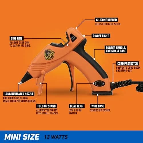 Gorilla Mini Dual Temp Hot Glue Gun | Easy Squeeze Trigger, Built-in Stand, 120V thumbnail 3