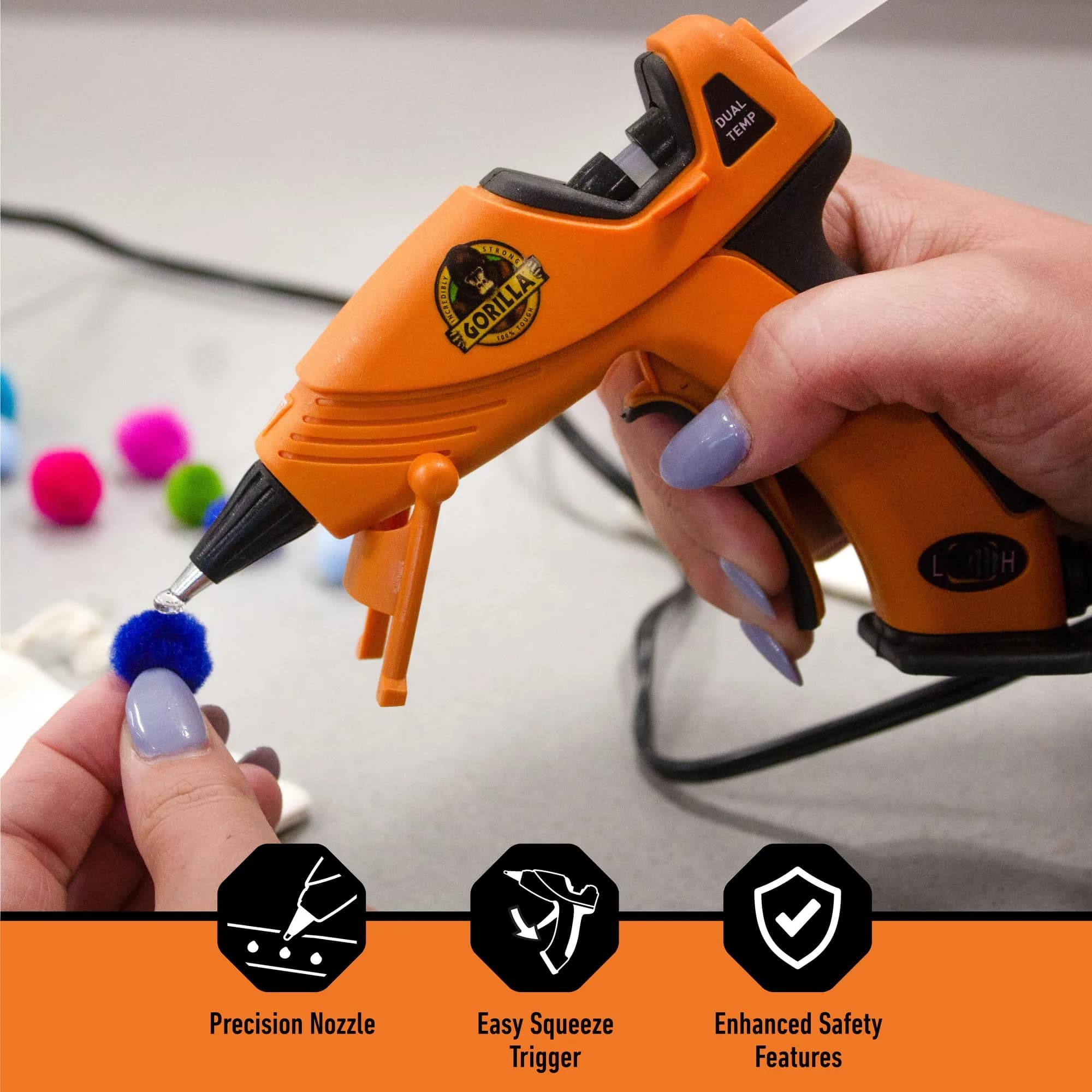 Gorilla Mini Dual Temp Hot Glue Gun | Easy Squeeze Trigger, Built-in Stand, 120V - view 4