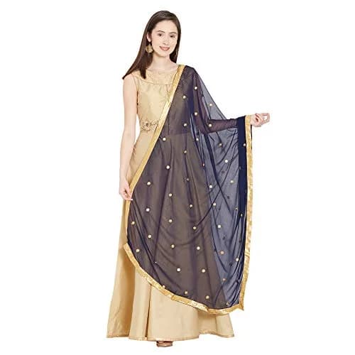DUPATTA BAZAAR Embroidered Navy Blue Chiffon Dupatta 235 x 92 cm (92" x 36") | Traditional Elegant Style thumbnail 1