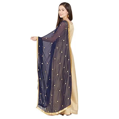 DUPATTA BAZAAR Embroidered Navy Blue Chiffon Dupatta 235 x 92 cm (92" x 36") | Traditional Elegant Style thumbnail 3