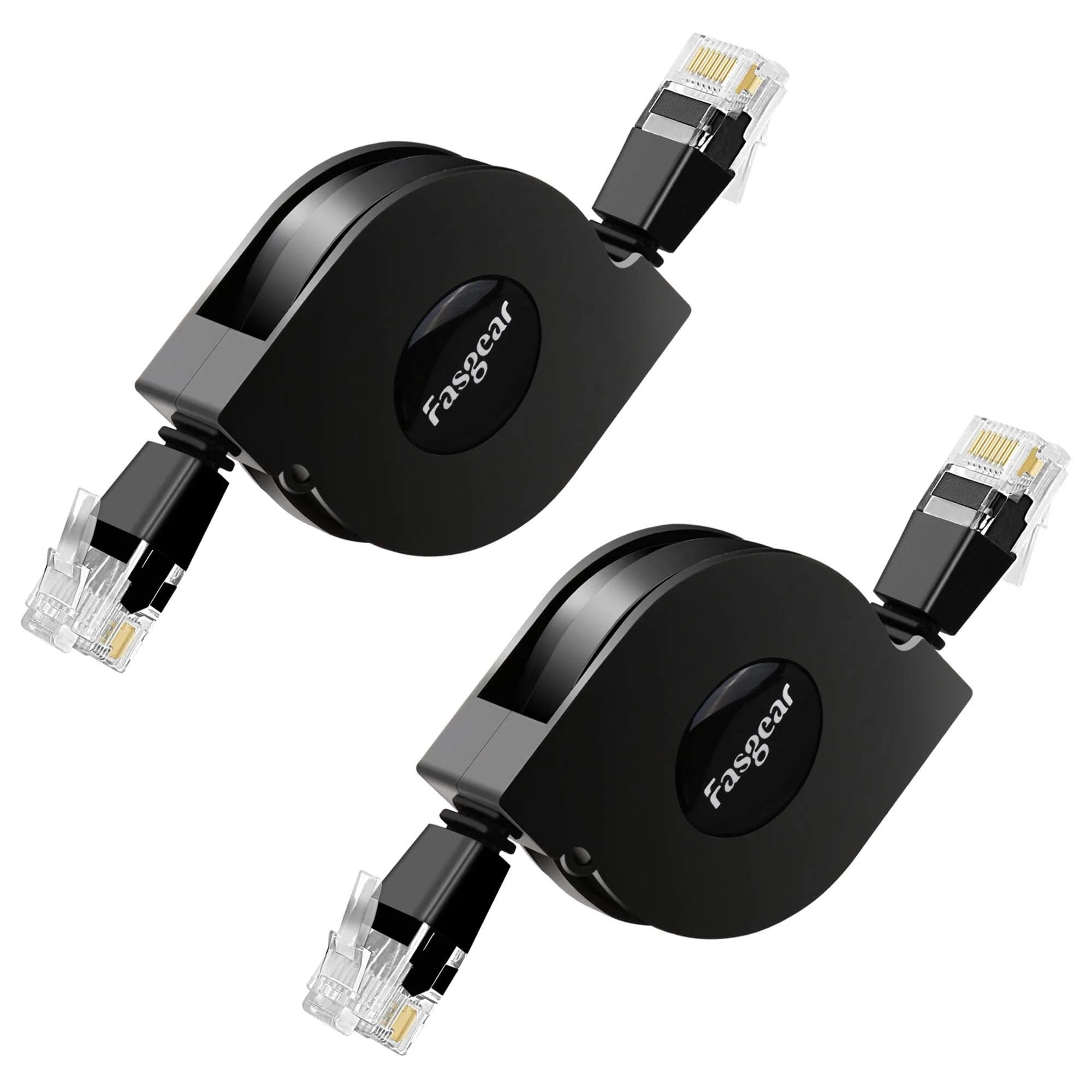 Fasgear Adjustable Cat6 Ethernet Cable 3ft (0.91m) Black | Tangle-Free Retractable LAN Cord — Black