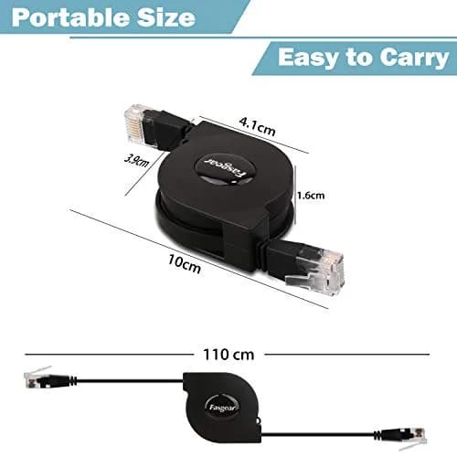 Fasgear Adjustable Cat6 Ethernet Cable 3ft (0.91m) Black | Tangle-Free Retractable LAN Cord thumbnail 2