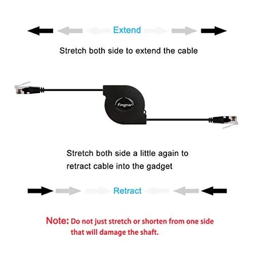Fasgear Adjustable Cat6 Ethernet Cable 3ft (0.91m) Black | Tangle-Free Retractable LAN Cord thumbnail 3