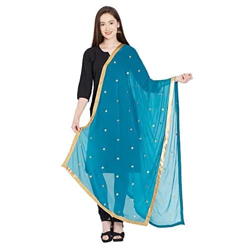 DUPATTA BAZAAR Embroidered Blue Chiffon Dupatta 240cm x 92cm | Traditional Elegant Style thumbnail 1
