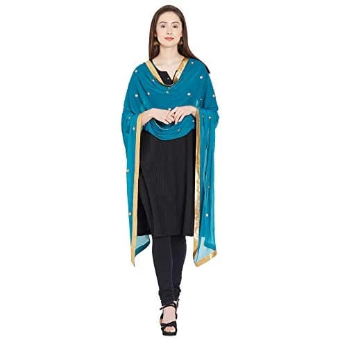 DUPATTA BAZAAR Embroidered Blue Chiffon Dupatta 240cm x 92cm | Traditional Elegant Style thumbnail 4