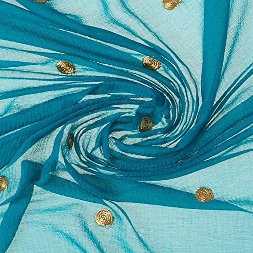 DUPATTA BAZAAR Embroidered Blue Chiffon Dupatta 240cm x 92cm | Traditional Elegant Style thumbnail 6