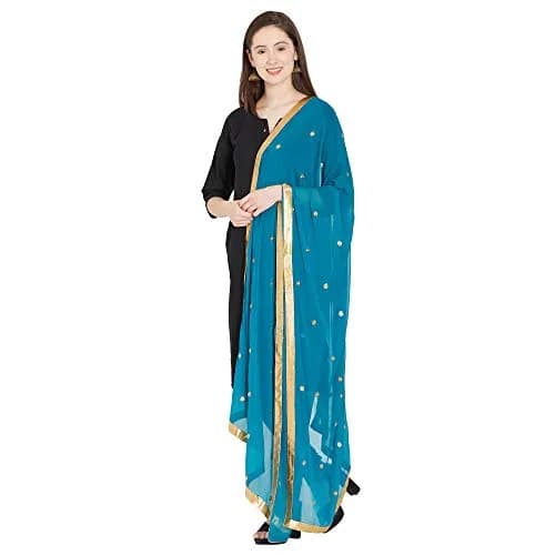 DUPATTA BAZAAR Embroidered Blue Chiffon Dupatta 240cm x 92cm | Traditional Elegant Style thumbnail 2