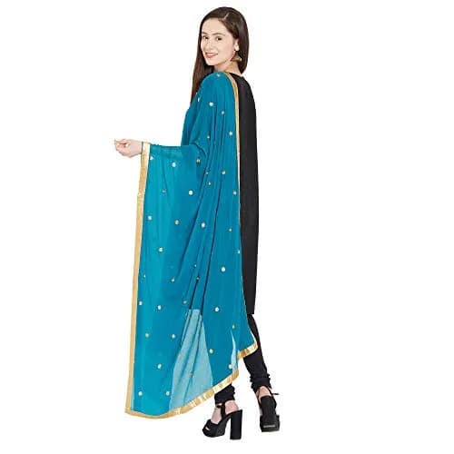 DUPATTA BAZAAR Embroidered Blue Chiffon Dupatta 240cm x 92cm | Traditional Elegant Style thumbnail 3