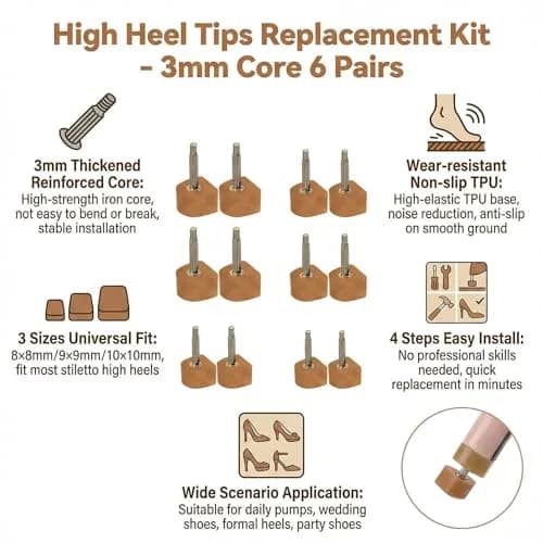 TUPWEL High Heel Repair Protectors 8mm 9mm 10mm U-Shaped Beige | Anti-Slip & Noise Reduction thumbnail 3