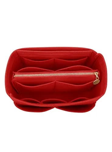 LEXSION Large Felt Purse Bag Organizer Insert with Zipper & Key Chain, Red, 29cm (11.4in) | Keeps Handbags Shipshape thumbnail 1